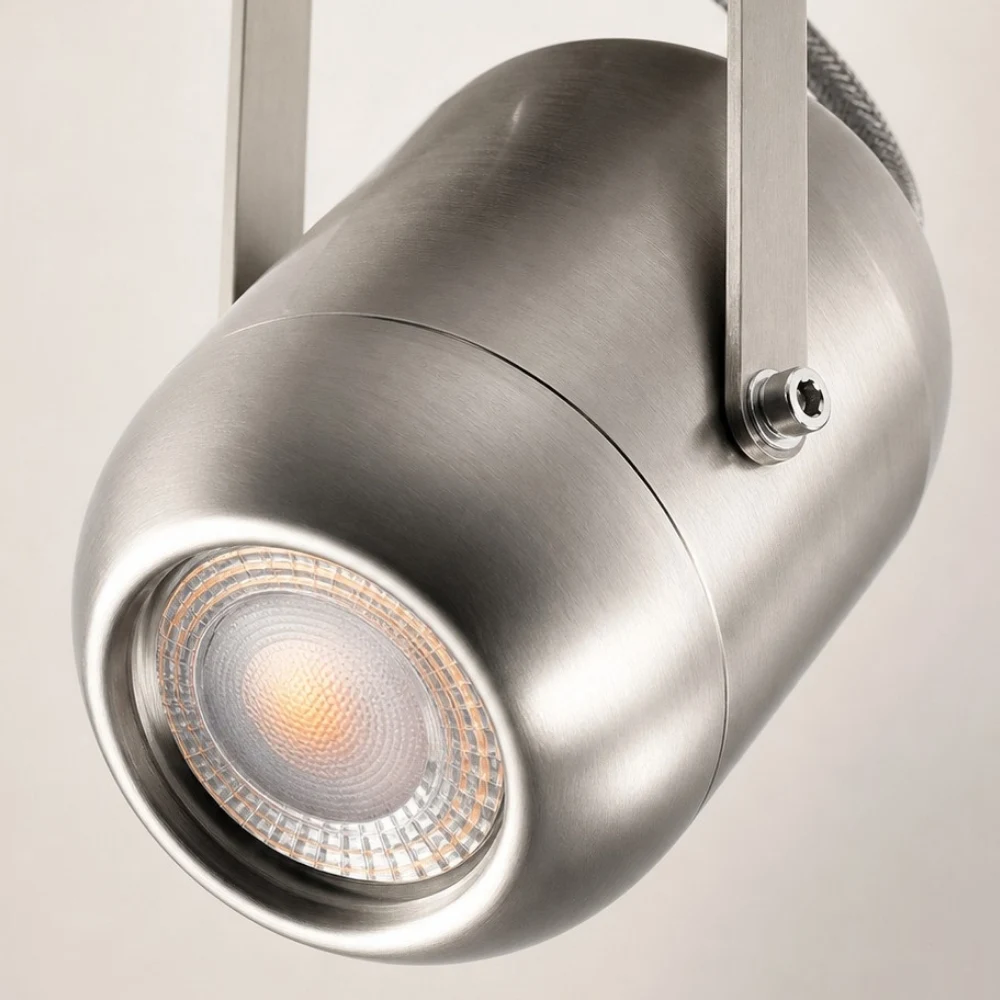 Close view of the adjustable LED lamp head and lens