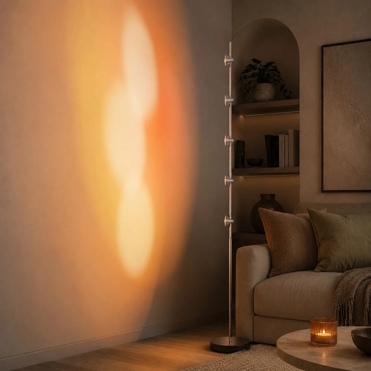 Soft sunset projection beam from the standing lamp
