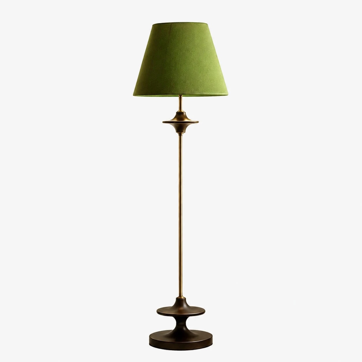 Green vintage fabric shade floor lamp