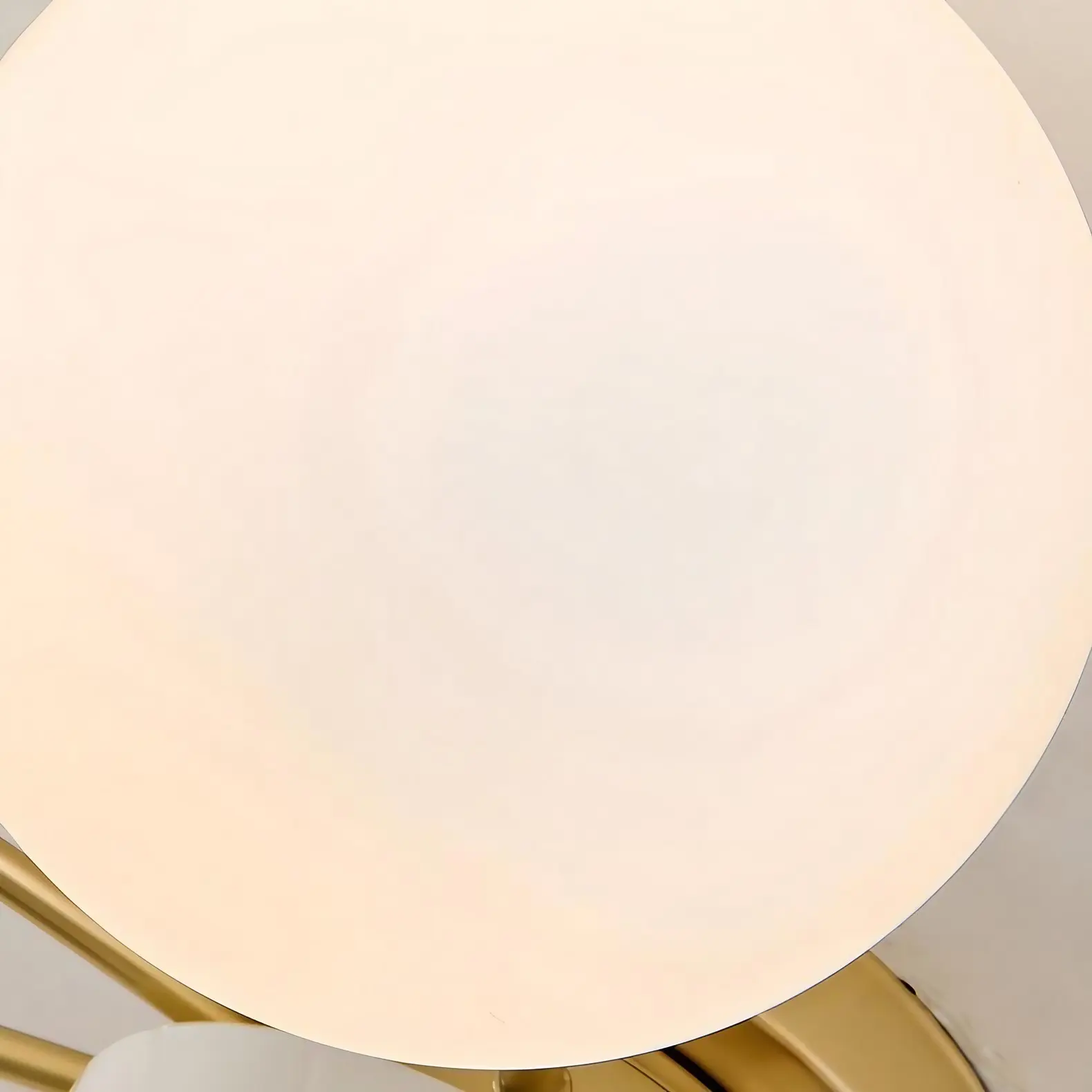 Close-up of the milk glass globe shade