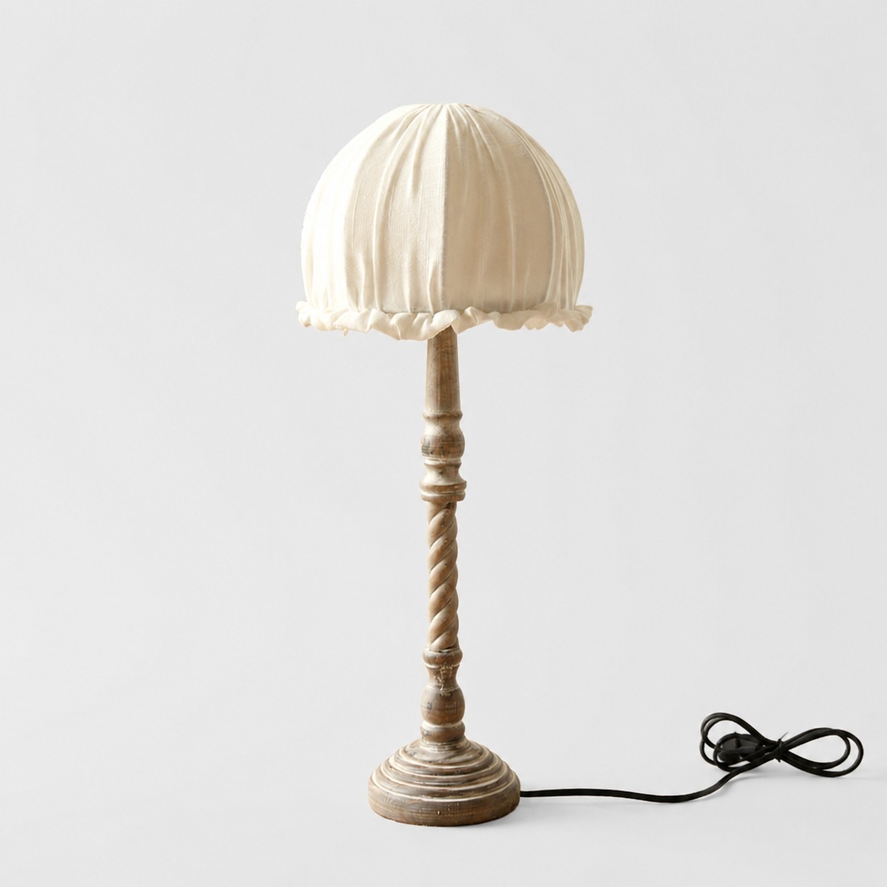 Off-white pleated shade wooden table lamp